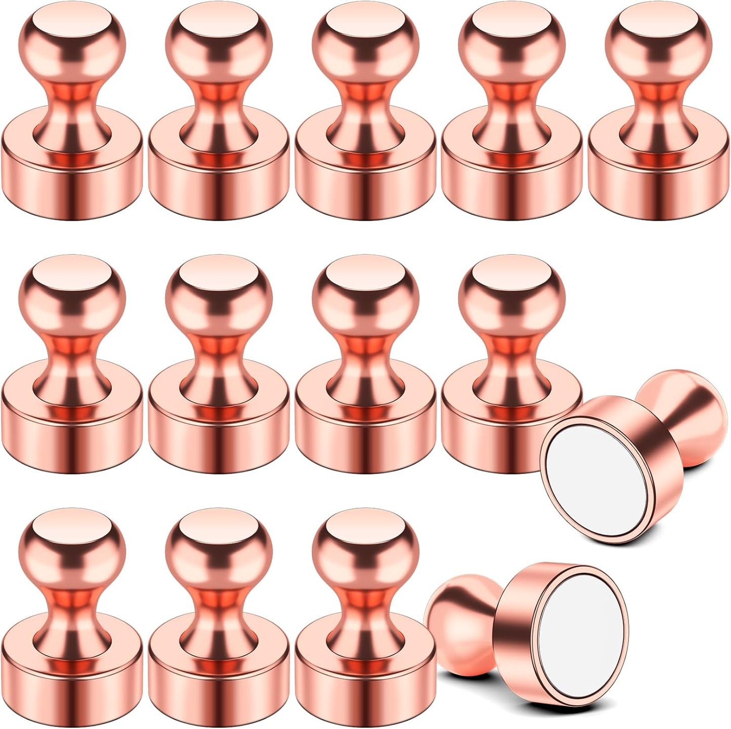 FINDMAG 14Pcs Fridge Magnets, Small and Strong Whiteboard Magnets, Rose Gold Push Pins for Dry Erase Board, Office, Bulletin Board, Classroom