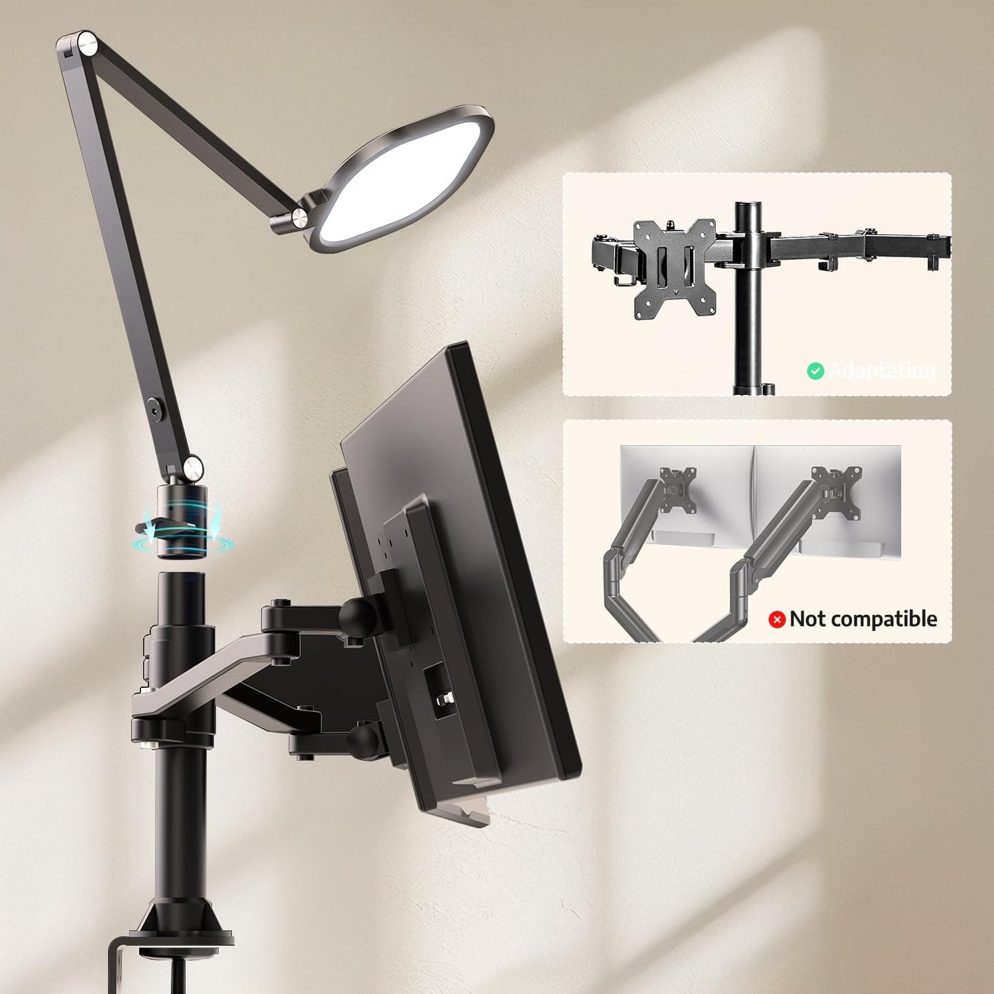 Desk Lamp for Computer Monitor Arms, Compatible with 1.18-1.38 inch Diameter Pole-Mounted Dual Monitor Stand, 1200LM Dimmable Desk Light with Remote Control, 31" Tall, CRI 95, Timer