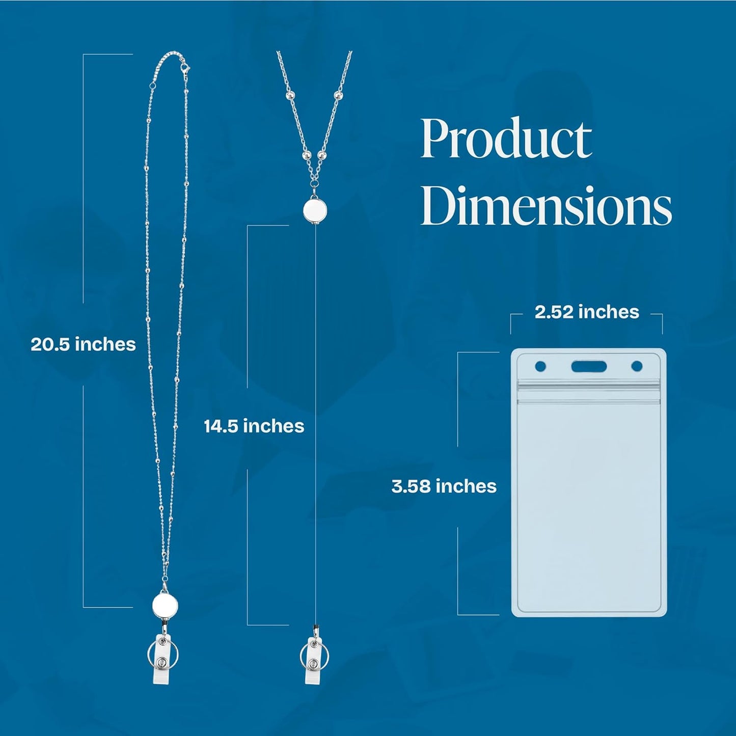 Will Well Retractable Beaded Badge Reel Lanyard with Keyring for Women - Vertical Plastic 3.58" x 2.52" Sleeves Fit Up to 3 Cards - Stainless Steel Necklace with Pull Cord - 2-Pack, Clear Case