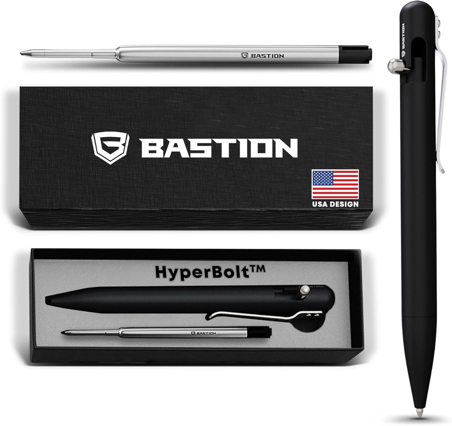 BASTION® Luxury Bolt Action Pen, Durable Professional Ballpoint Pen with Fine Tip, EDC Pen, Ink Refillable Pen for Birthday Gift, Travel Pen for School and Work