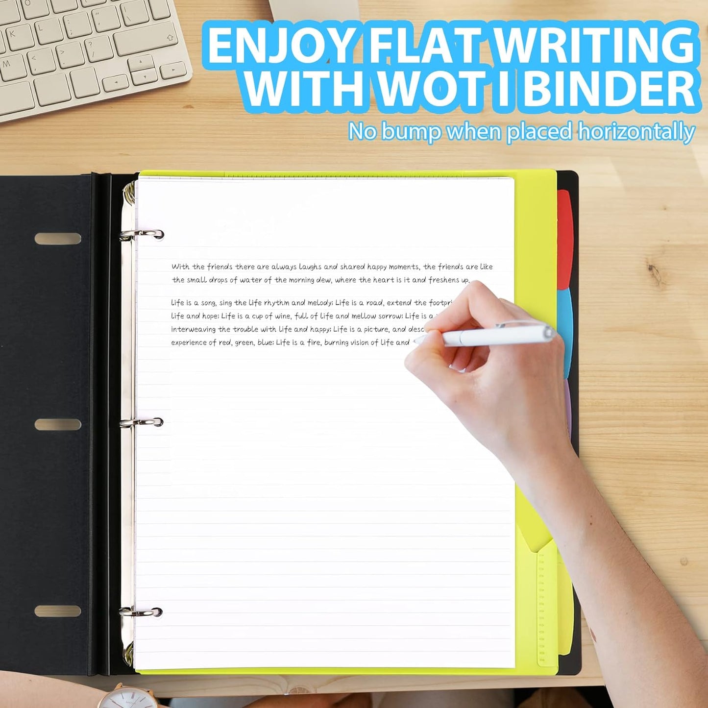 WOT I 1-Pack Telescoping 3 Ring Binder Notebook - Customizable Cover, 5 Dividers & Pocket Folder in One Slim Organizer (60 Sheets Included), Black