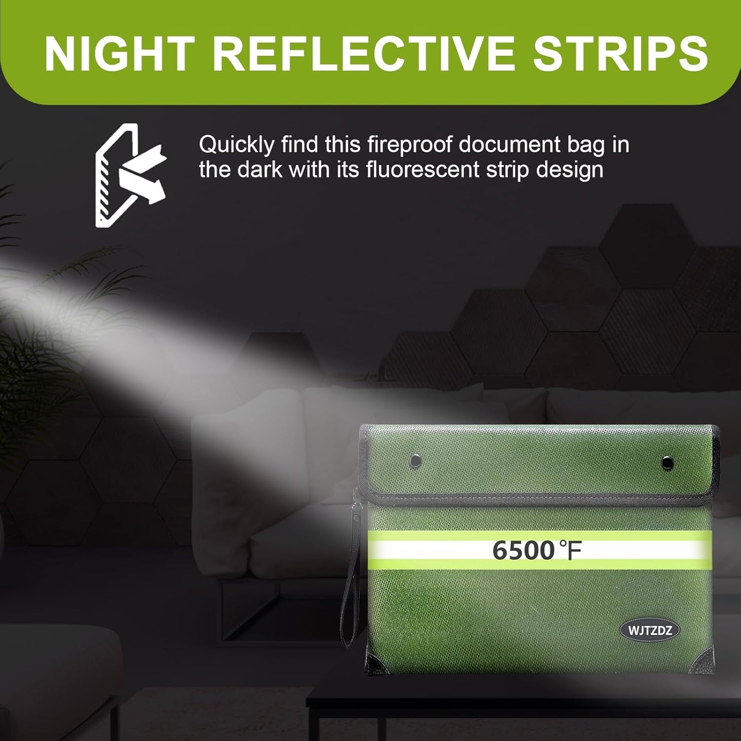 Upgraded Fireproof Money Bag, 10 Layers of Heat Insulated Materials, 6500F Fireproof, Waterproof Zipper, Reflective Strip, Document Bag with Handle for Cash, Important Documents