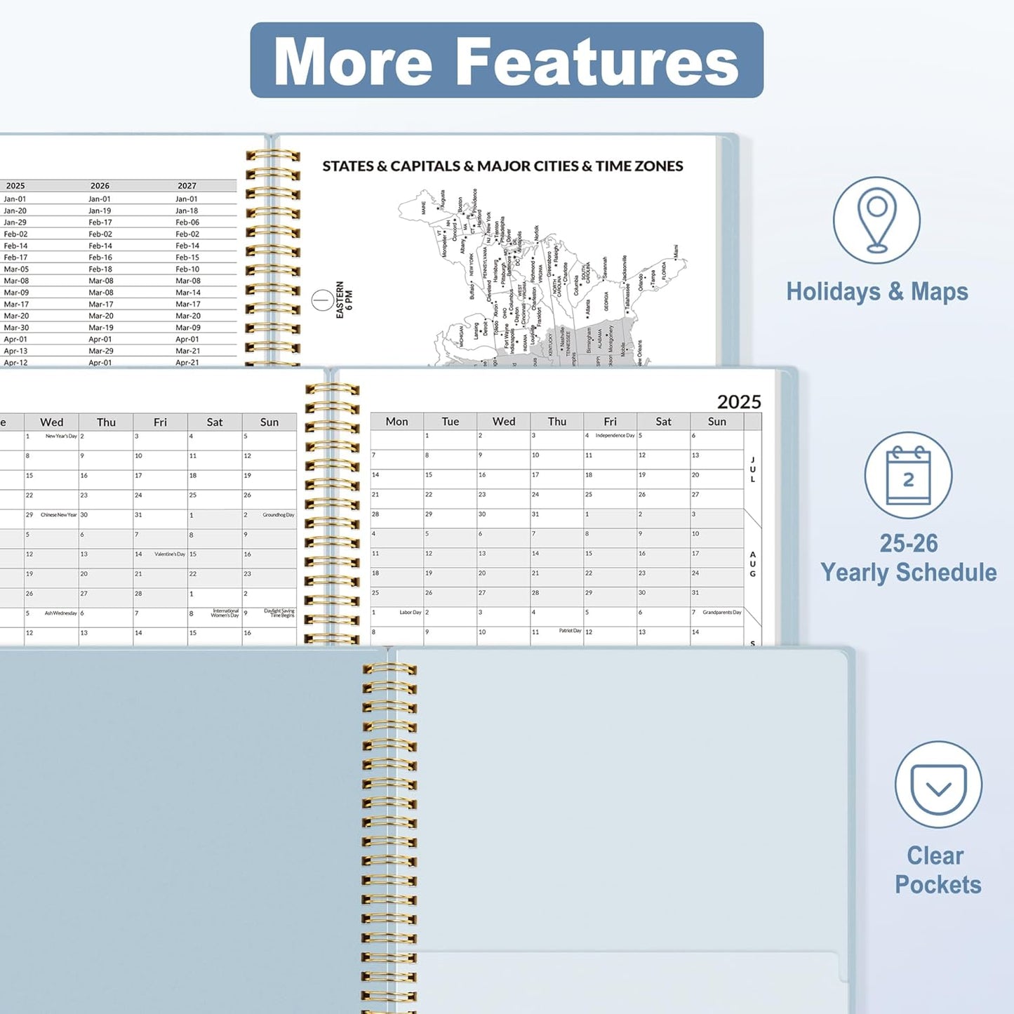 SUNEE 2025-2026 Appointment Book, Quarter-Hourly, Weekly & Monthly - from July 2025 to June 2026, 8.5"x11" Academic Planner, Flexible Cover, Note Pages, Pockets, Bookmark, Spiral Binding, Blue