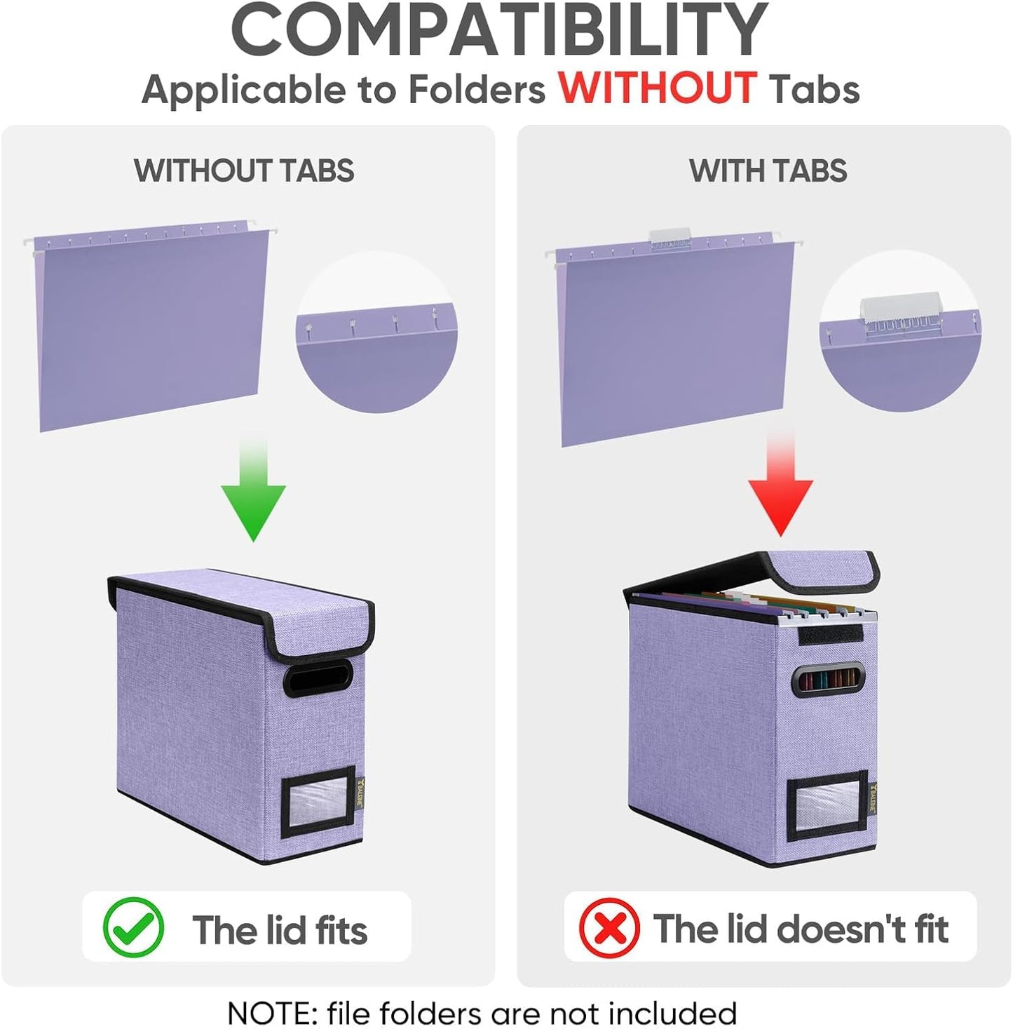 BALEINE File Organizer Box with Lid, Collapsible File Folder Organizer with Plastic Slide, Hanging File Folder Box for Office Document Storage (1 Pack, Purple, S)