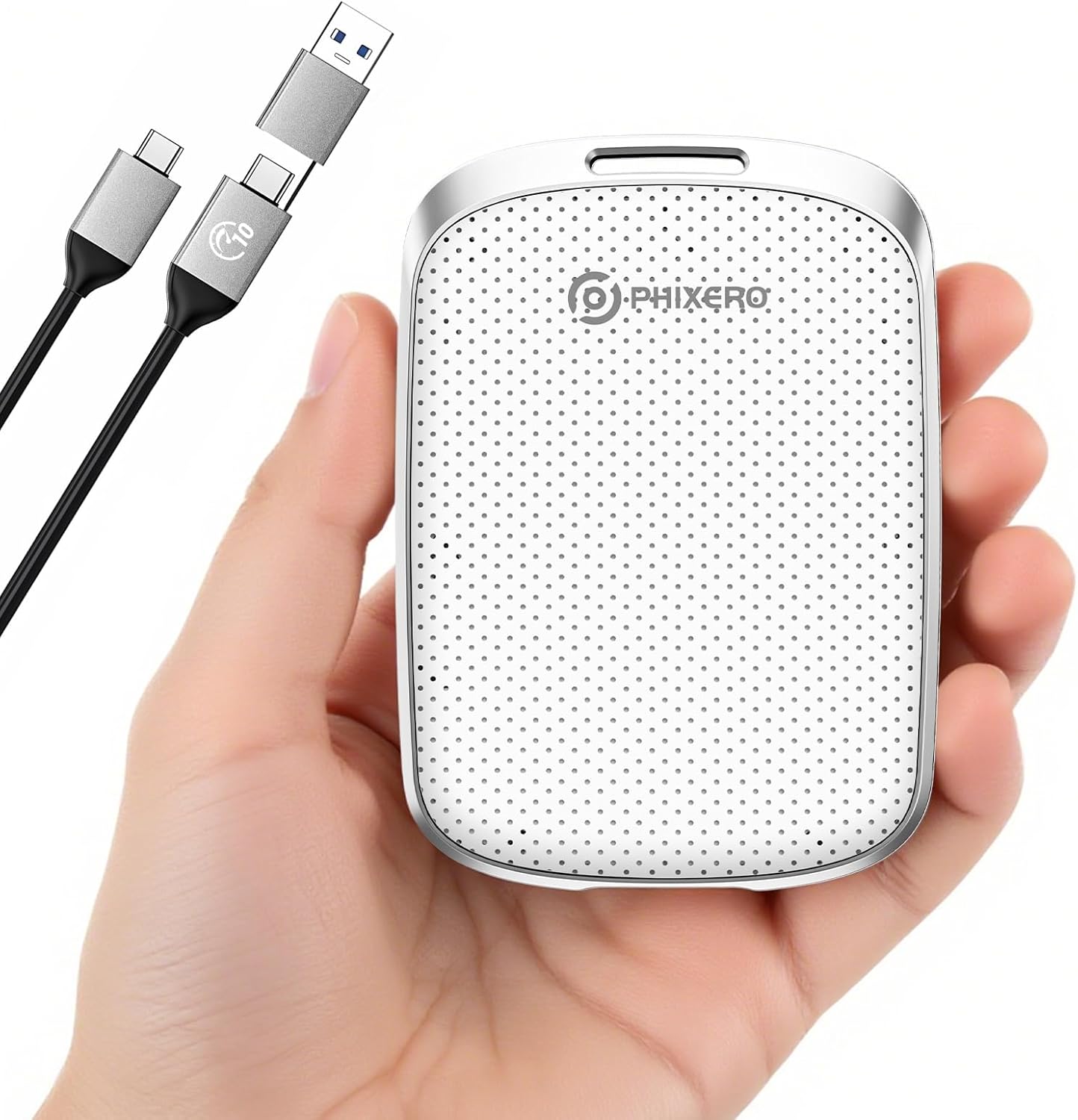 PHIXERO P5PLUS Portable SSD 128GB Up to 550MB/s, USB 3.2 Gen 2 External Solid State Drive，USB C to C&A for Smartphone，Tablet，PC，Labtop (White)