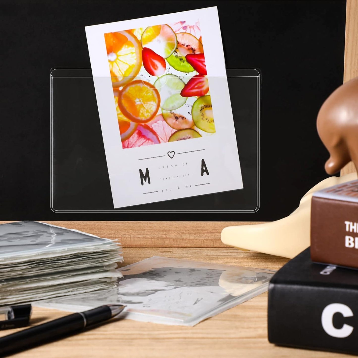 Chinco 50 Pack Clear Adhesive Pockets, Labels for Storage Bins, Plastic Self Adhesive Index Card Holder with Top Open for Organizing Bins Box Drawer(4.3 x 6.3 Inches)