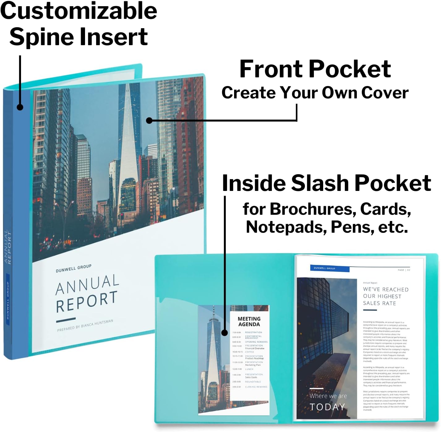 Dunwell Presentation Binder 12-Pocket, Displays 24 Pages, 8.5x11 Portfolio Binder with Plastic Sleeves, Storage and Organizer for Documents, Certificates, Projects, Photos (6 Pack, Aqua)