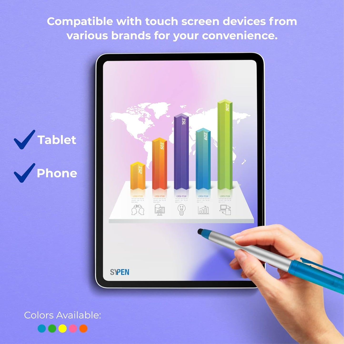 Personalized Pens with Highlighter and Stylus -250 Pack Bulk-Free Imprint - 3 In Highlighter, Ballpoint Pen, and Stylus Combo- add Custom Business Name, Logo or Gift Message- Blue