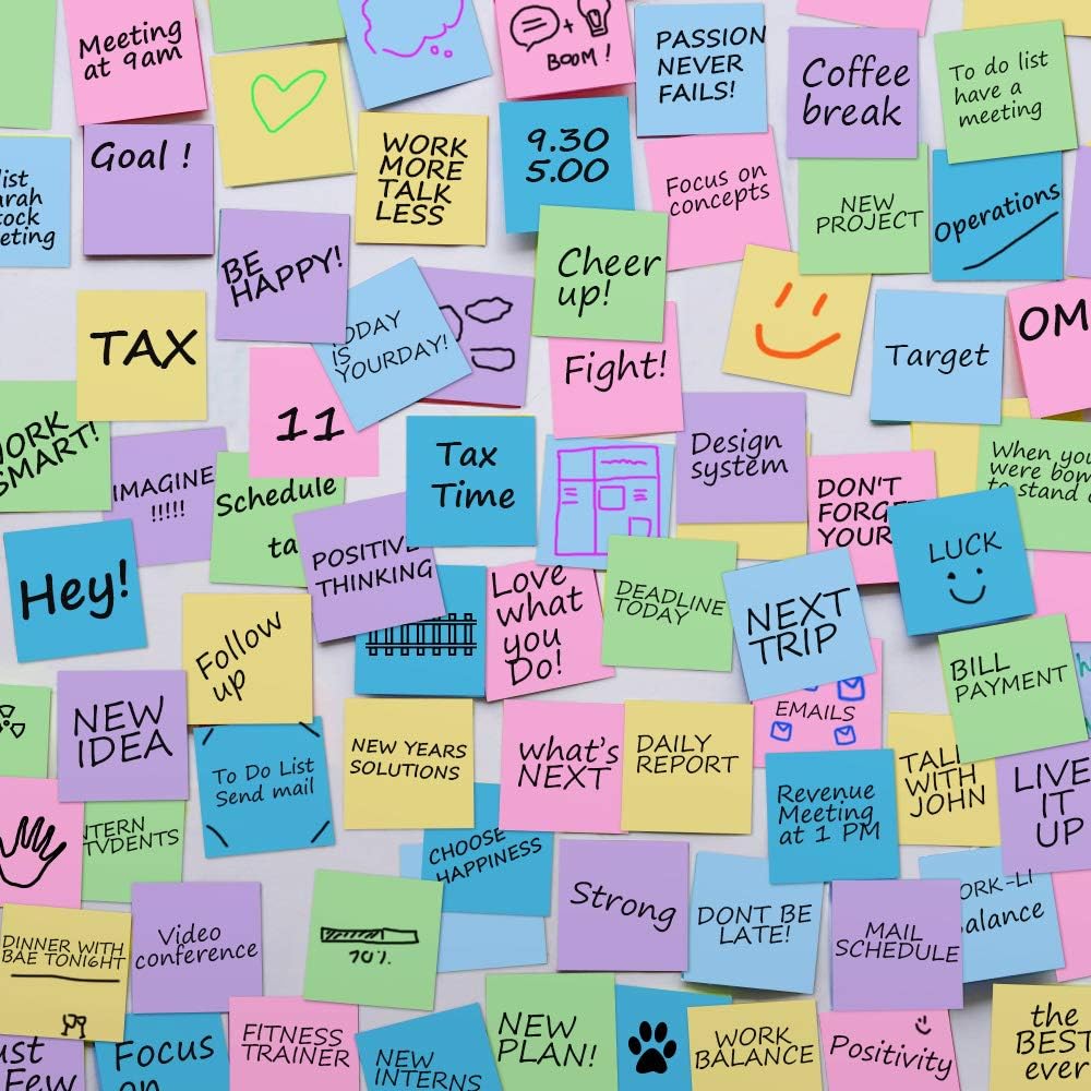 MyLifeUNIT Sticky Notes 3x3, Bulk Pack 54 Note Pads 5400 Sheets for Daily Reminder, Self-Stick Notes with 6 Assorted Colors