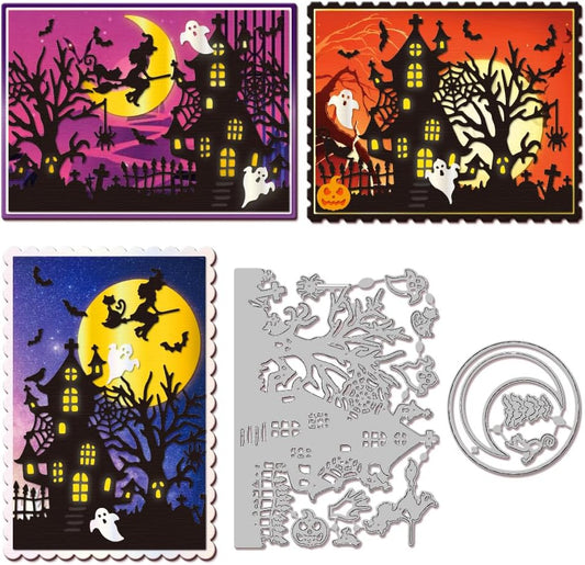 GLOBLELAND Halloween Haunted House Cutting Dies for Card Making Witch Cat Ghost Bat Cut Die for DIY Scrapbooking Journal Embossing Paper Craft Decor