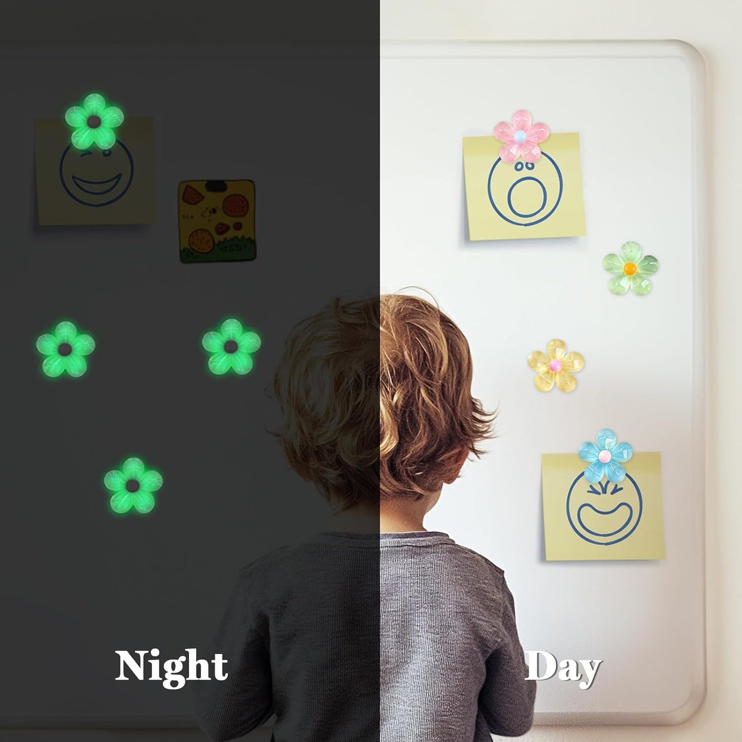 Qualsen Fridge Magnets Refrigerator, 12 Pcs Cute Decorative Flower Magnets for Refrigerator, Whiteboard, Locker, Kitchen, Classroom(Glow)