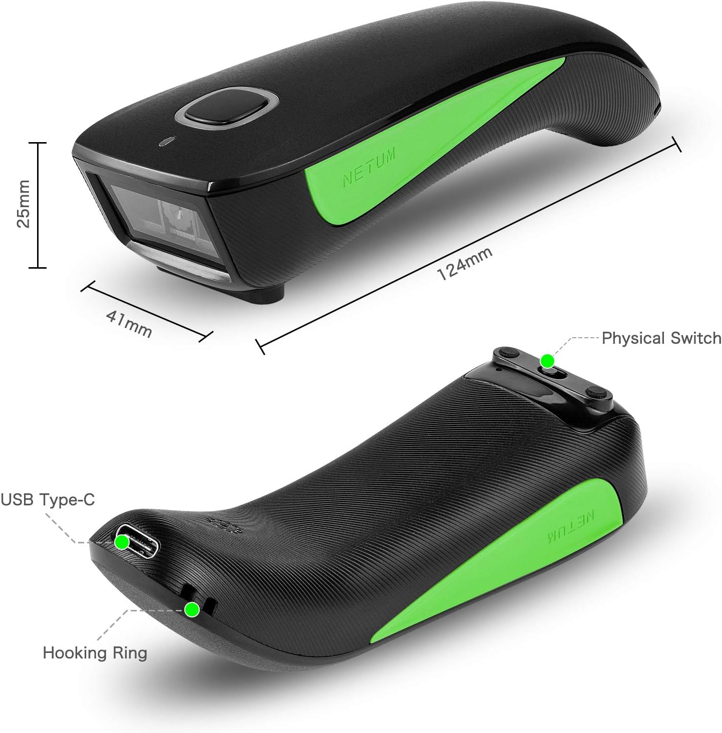 NETUM Bluetooth Mini 1D Barcode Scanner, 3-in-1 Portable Automatic USB Wireless CCD Bar Code Scanning Support Screen Scan, for Tablet iPhone IPad Android Windows Mac Pos - C740