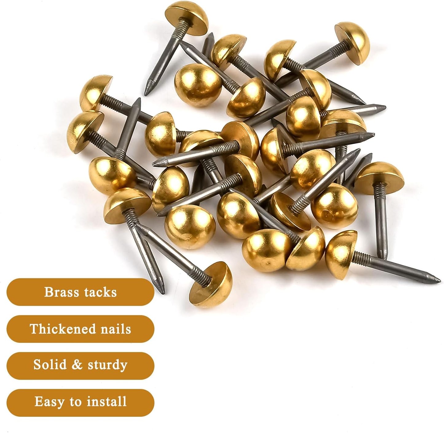 30 Pcs Retro Solid Pure Brass Tacks, 1/2",12 mm Upholstery Nails for Furniture, Decorative Brass Nails for Wood, Carpet Tacks, Cap Nails,Thumb Tacks, Brass Fasteners
