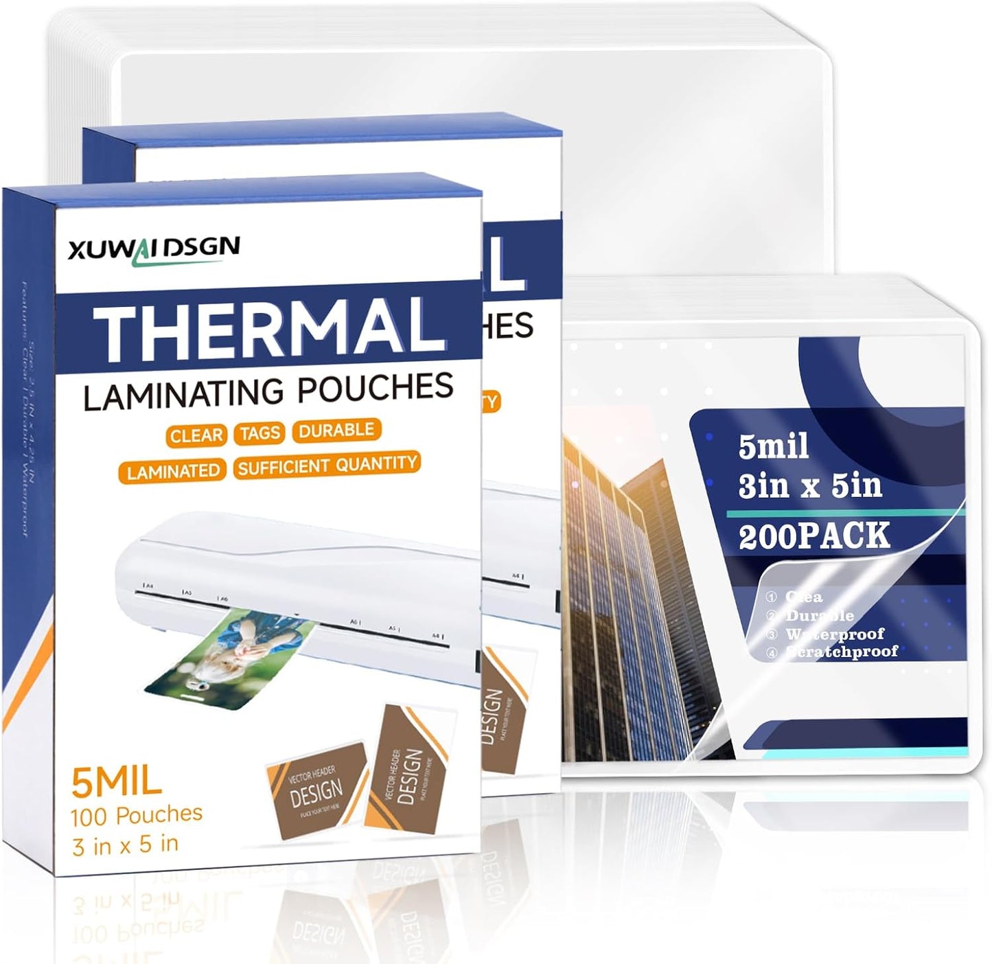 500 Pack 5mil 2.25“x3.75" Thermal Laminating Pouches Badge Laminate Pouches Clear Laminated Luggage Tags Printable Laminator Pouches for Business Permits Cards (200, 3"x5"-5mil)