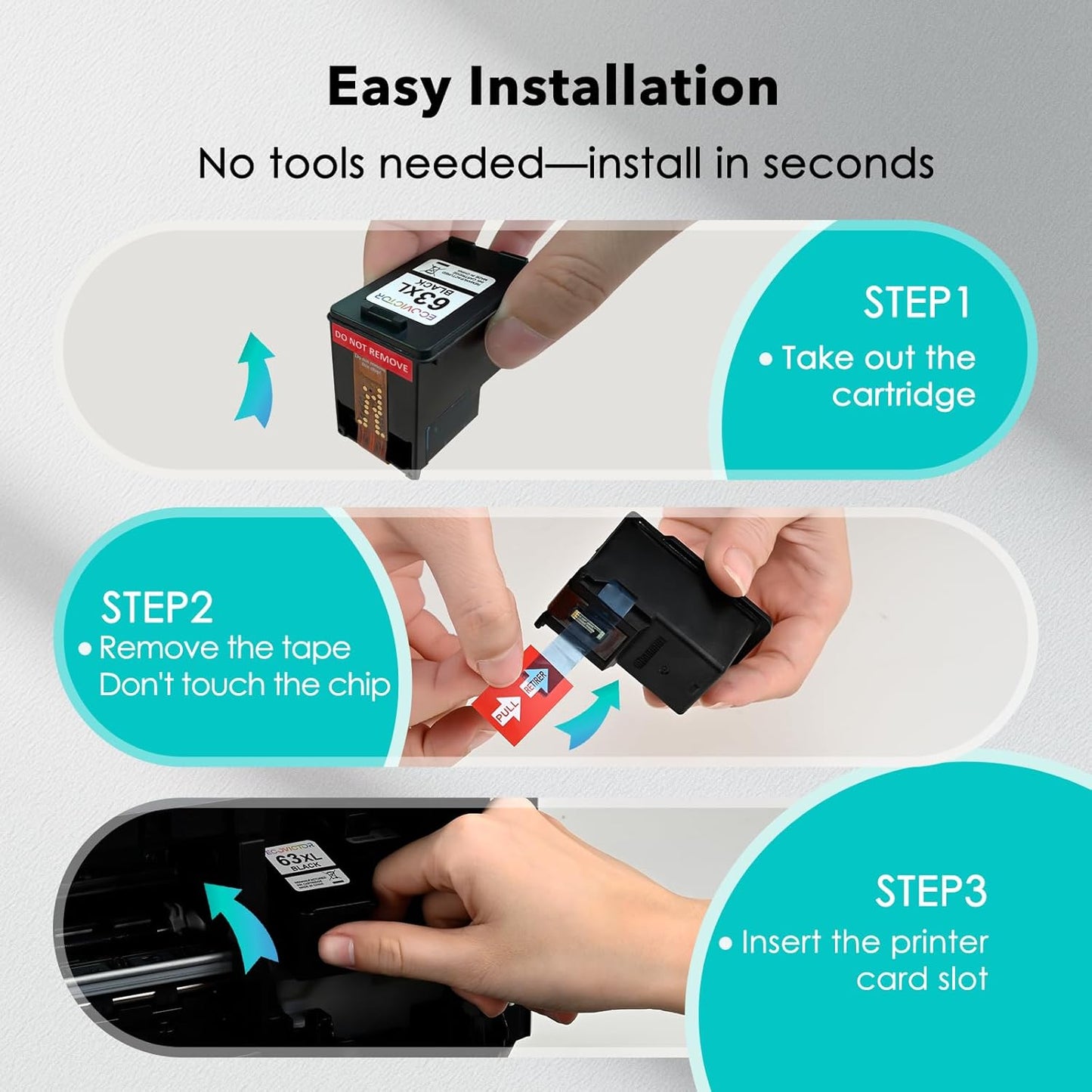 63XL Ink Cartridges Replacement for HP Ink 63 XL (2 Black and 1 Color Combo 3-Pack) for HP63 HP63XL 3830 4650 4520 4512 4510 4652 4655 5200 5255 5252 5258 3630 3632 2132 1112 2130 Printer