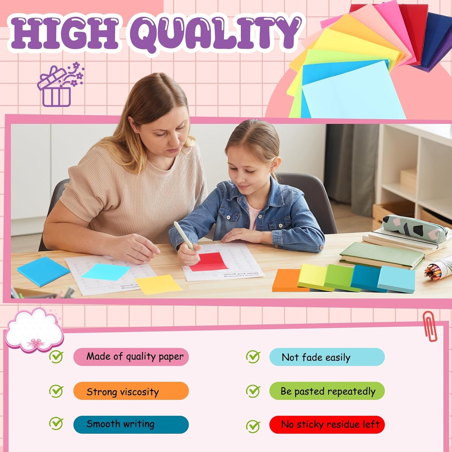 Zubebe 200 Pads Sticky Notes Bulk, Bright Colors Notepads Self Stick Note Square Memo Post Sticky for Office School, 45 Sheets/pad(3 × 3 Inch)