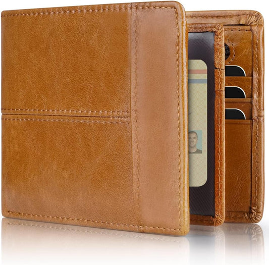 Swallowmall Mens Wallet Rfid Blocking Genuine Leather Bifold Wallets with 1 ID Window 15 Card Slots