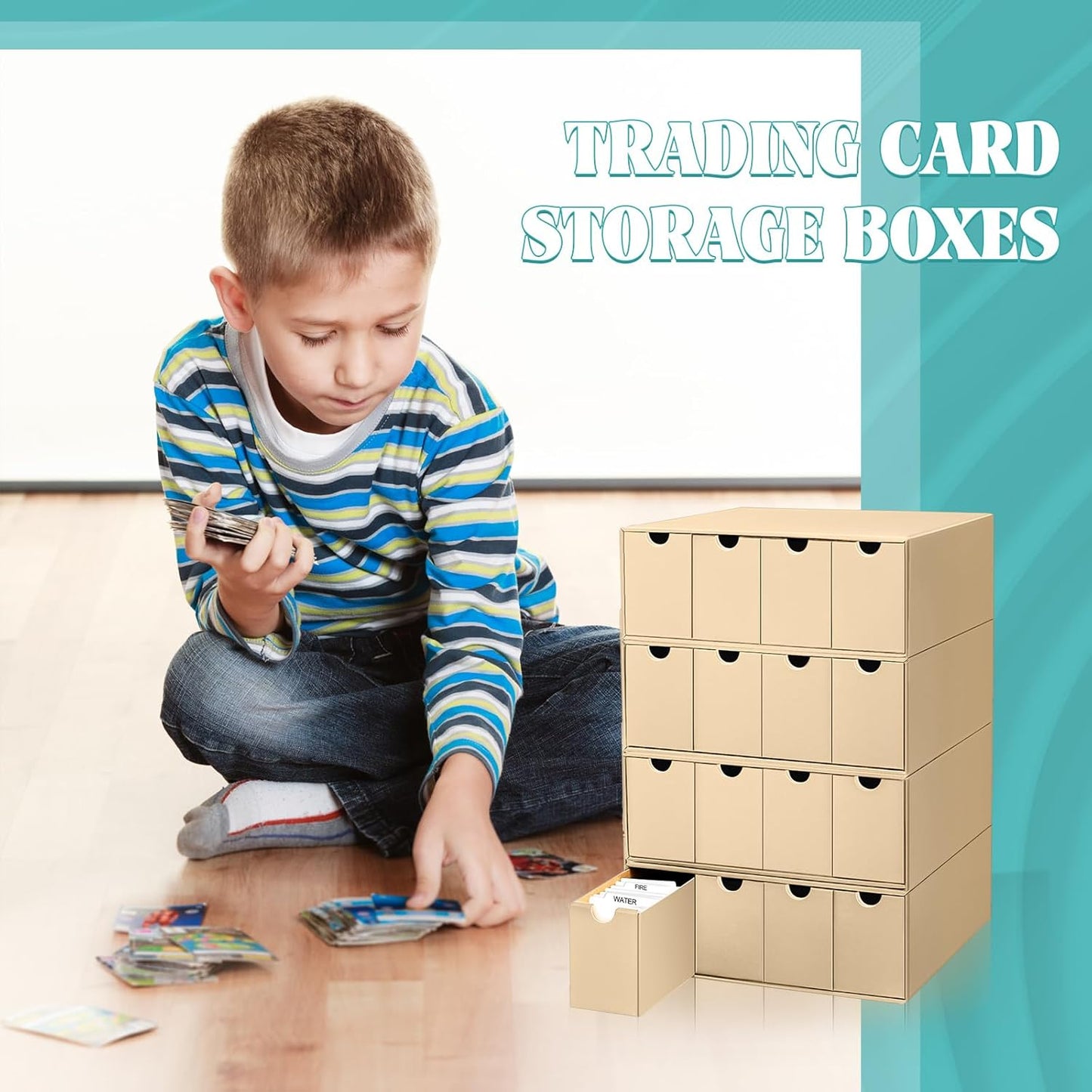 Cholemy Trading Card Storage Box 15000+ with 70 Cardboard Storage Divider, Label Sticker for Collection Compatible with TCG, Sport Cards(4 Row, 4 in A Row,Yellow)