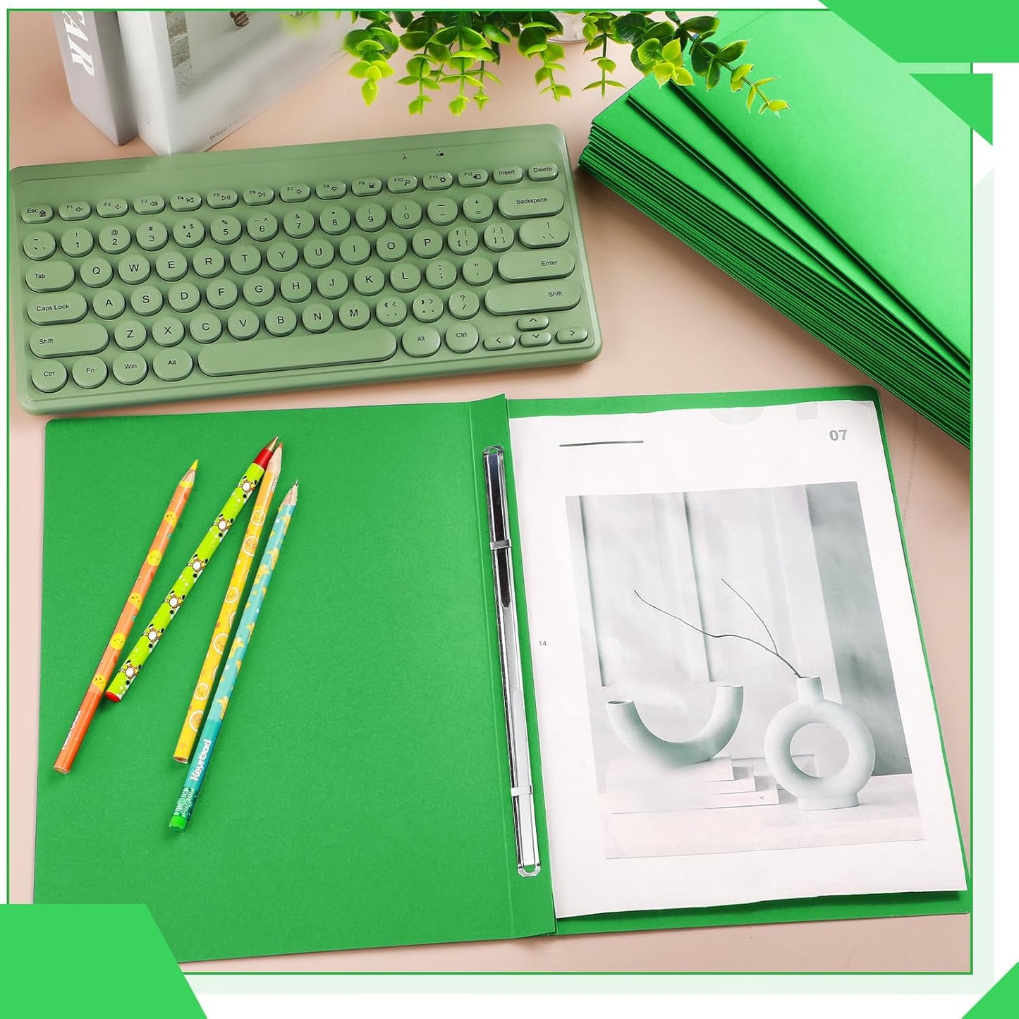 Zhanmai 15 Packs 8.5'' x 11'' Pressboard Report Covers, Metal Prong Fastener with Compressor, Letter Size 3'' Capacity Presentation Report Folder to Neatly Bind Reports, Proposals, Documents(Green)