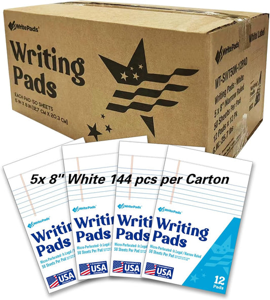 KAISA Small Legal Pads 5x8 inch Small Writing Pads 5"x8" Narrow Ruled Notepads School Office Home Note Pads, White 50 Sheets 144 Pads, WT-SWT50C