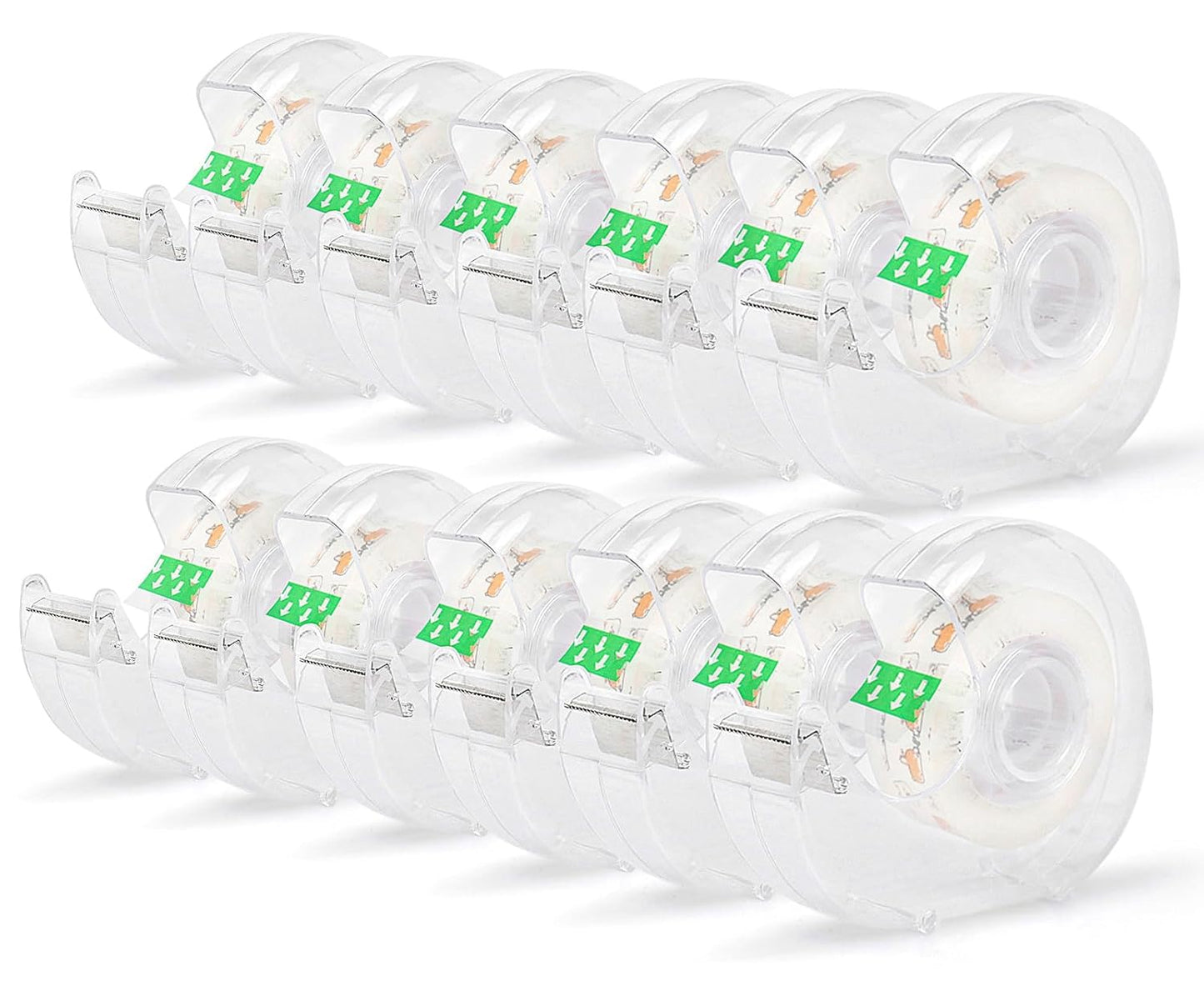 BOMEI PACK 12PACK Transparent Tape with Dispenser, Office Clear Tape Refill Rolls with Dispenser Bulk for DIY, Gift Wrapping, Repairing, Home and School, 3/4in x 1000in