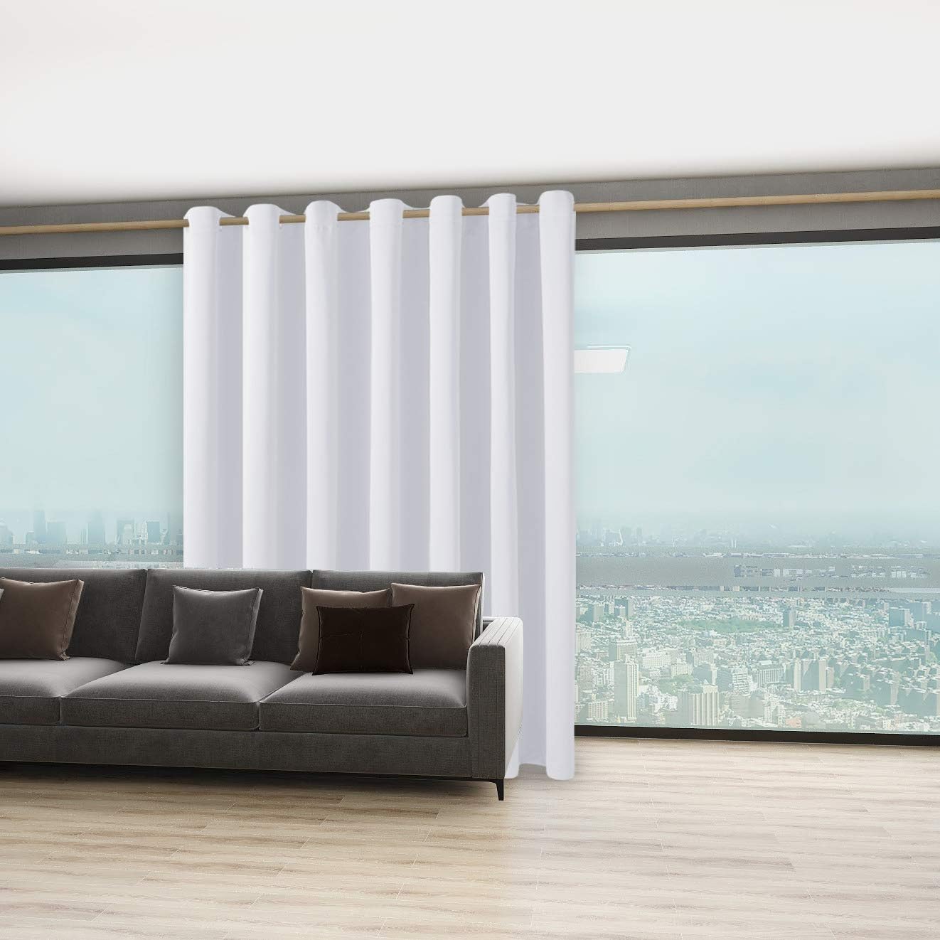 BONZER Extra Wide Room Divider Curtain Screen Partitions Total Privacy Wall Blackout Curtains for Shared Room, 108L x 108W Inch (9L x 9W ft), 1 Panel, Greyish White