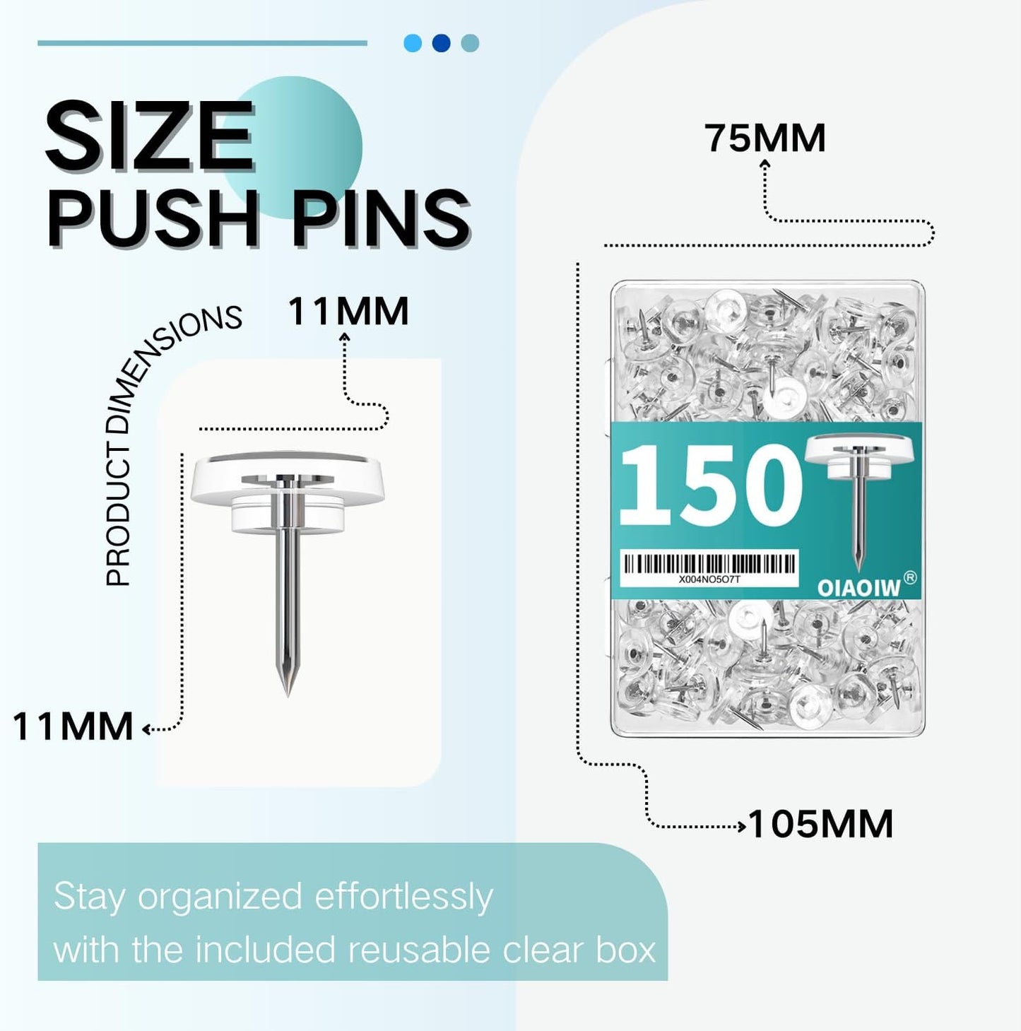150 PCS Flat Clear Short Push Pins for Wall Thumb Tacks for Walls Flat thumbtacks Push pin for Bulletin Board Shadow Box Display Thumbtack for Cork Board