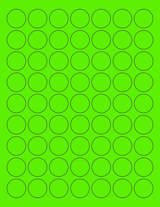 NextDayLabels - 8-1/2 x 11 Neon Color High Light Fluorescent Labels for Laser & Inkjet Printer (Green Fluorescent, 1" Round - 63 per Page - 6300 Labels)