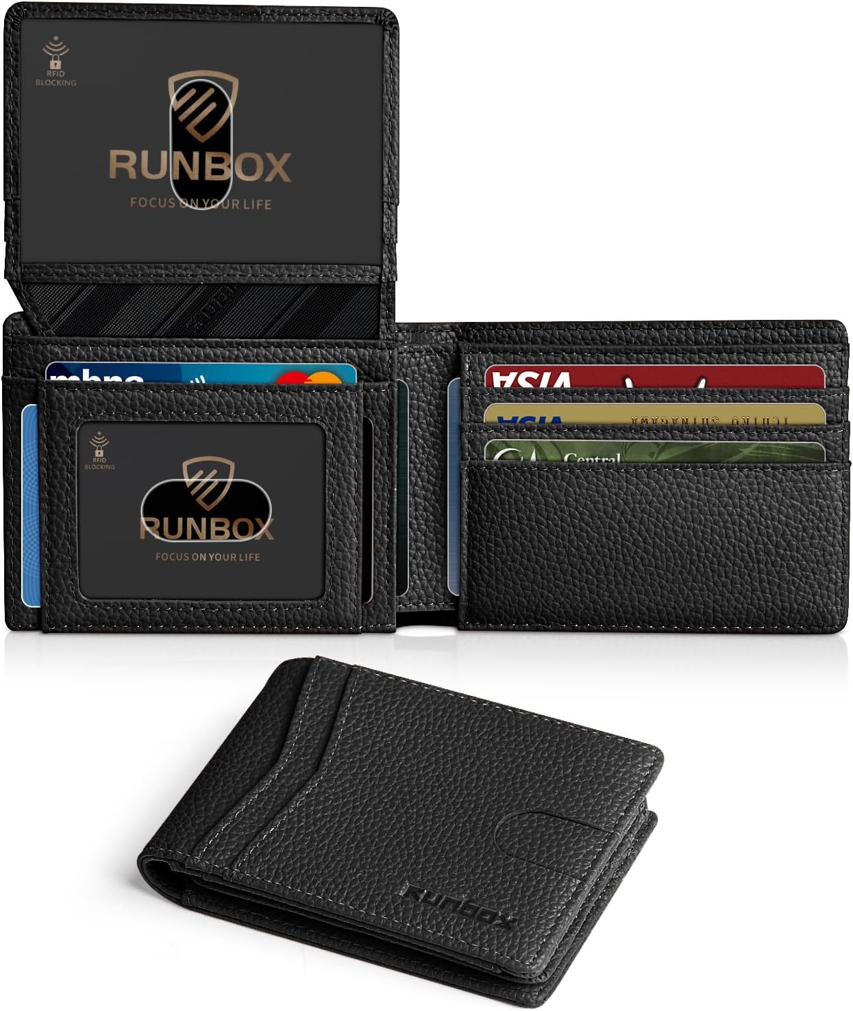 RUNBOX Wallet for Men Slim Rfid Leather 2 ID Window With Gift Box