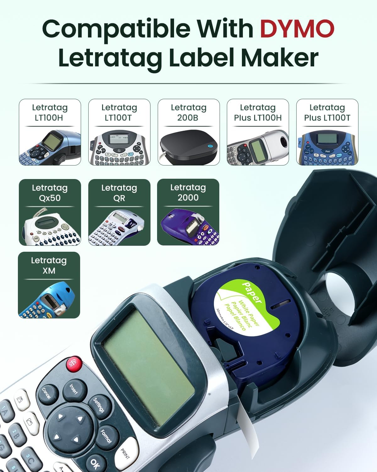 6-Pack 91330 Compatible with Dymo LetraTag Label Tape Refills, 12mm x 4m (1/2" x 13') White Paper Compatible with Letra Tag Label Makers LT-100H, LT-100T, Easy-Peel, Strong Adhesive, Clear Printing