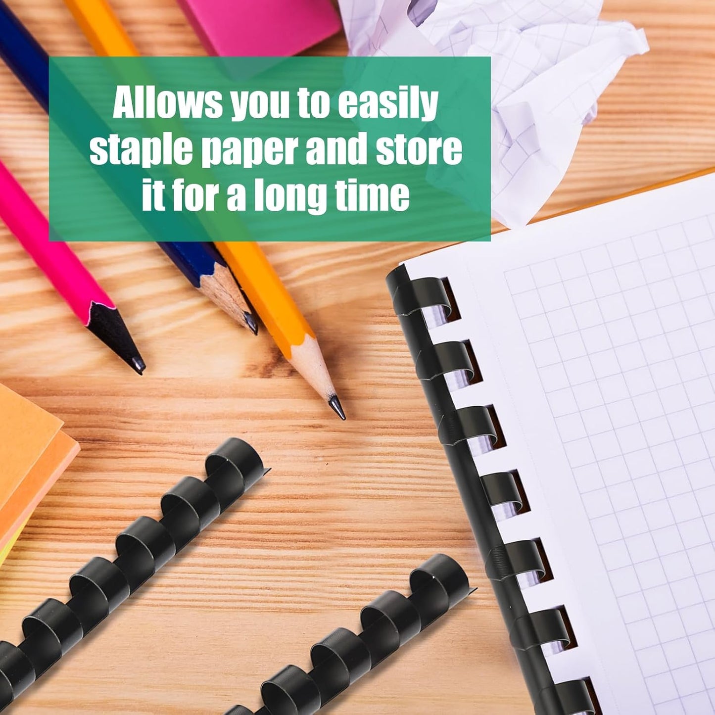 Maitys 300 Pcs Plastic Binding Combs Bulk 19 Ring Comb Spines Letter Size Spiral Binding for Notebook Calendar Picture(3/8 Inch,Black)