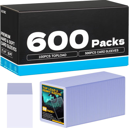600 Card Sleeves Top Loaders for Cards, Sooez Premium 35PT 3"X4" Baseball Card Protectors Hard Plastic Top loaders, Card Holder, Trading Sports Football Game Cards(100 Toploaders + 500 Penny Sleeves)