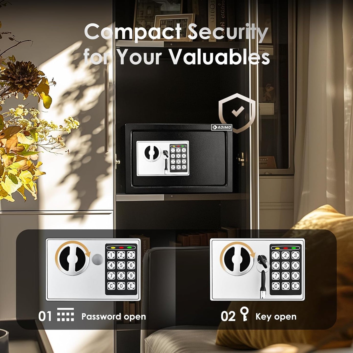 ADIMO Safe Box for College Dorm Room, Money Box with Fireproof Waterproof Bag, Keys & Pass Code & Wall Mount Kits, 0.5 Cubic Feet Hidden Home Safe for Jewelry, Money, and Documents, Home Office, Dorm