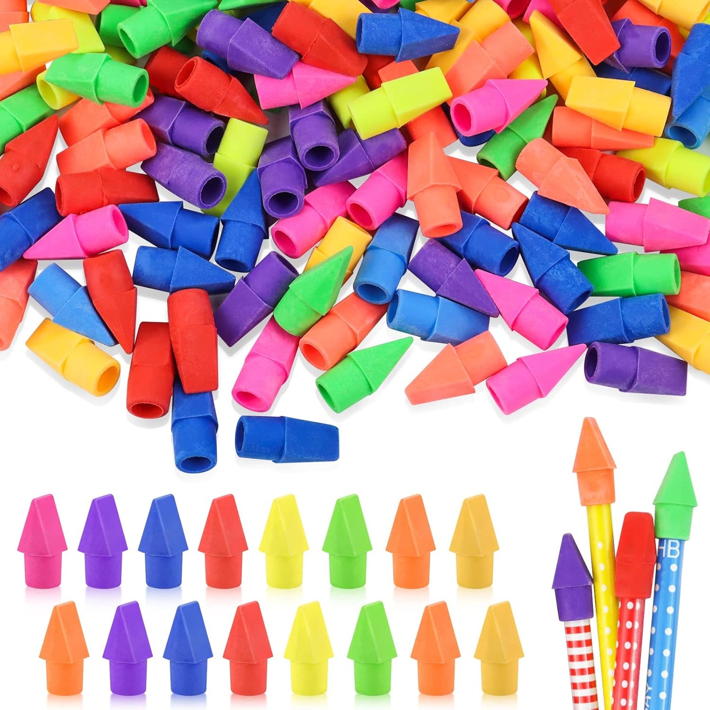 800PCS Caps Pencil Erasers Chisel Shape Pencil Eraser Arrowhead Caps Erasers Latex Free Pencil Pencil Eraser Toppers Assorted Colors for Favors Games Prizes Pencil Top Erasers Home School Office