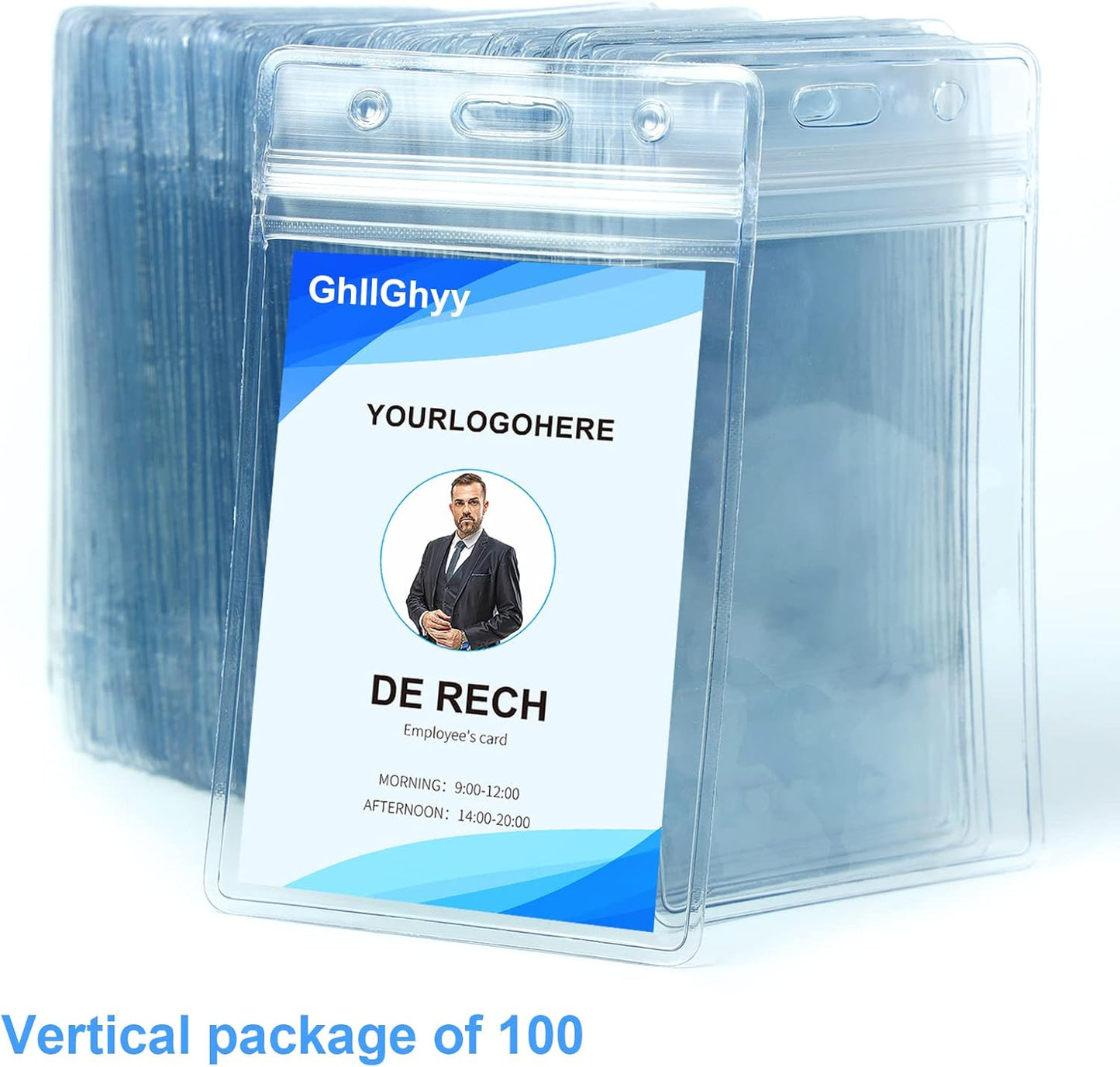 100 Pack Extra Thick Name Badge Holders, Heavy Duty & Sealable Waterproof Vertical ID Badge Holders, Durable Clear PVC Plastic Badge Sleeve for Credit Card/Shcool Work Badge/Room Key/RFID