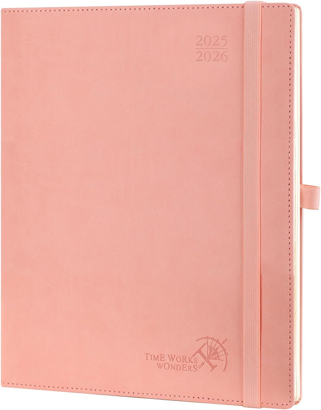 POPRUN Planner 2025-2026 (Large - 8.5'' x 10.5'') Academic Weekly Calendar (July 2025 - June 2026) with Hourly Time Slots, Monthly Tabs, 100GSM Thick Papers, Leather Soft Cover - Pink