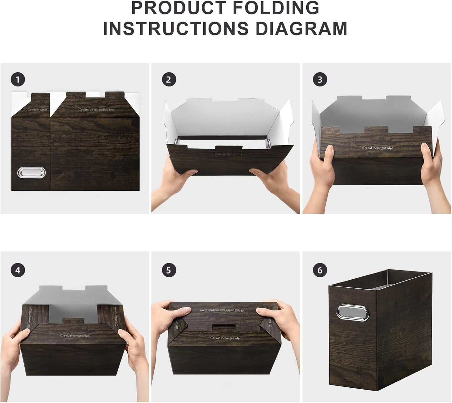 Oterri File Organizer - Small Cardboard Storage Box, Collapsible and Portable With Handle for Letter Size Files, Hanging Folder Box (Brown Wood Grain Print, Letter Size - 4 Packs)