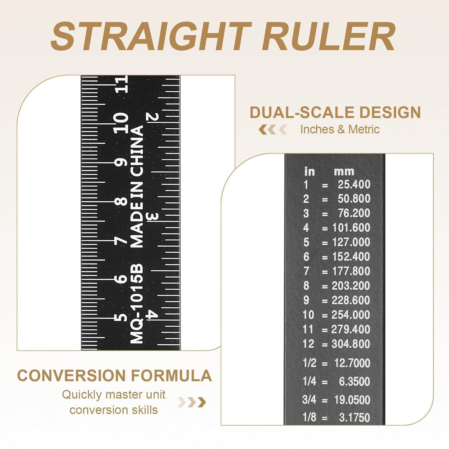 HARFINGTON 6pcs Metal Straight Ruler 15cm Metric SAE Aluminum Alloy Measuring Rulers Scale Tool with Hole for Measure Study Reading Classroom Office, Black