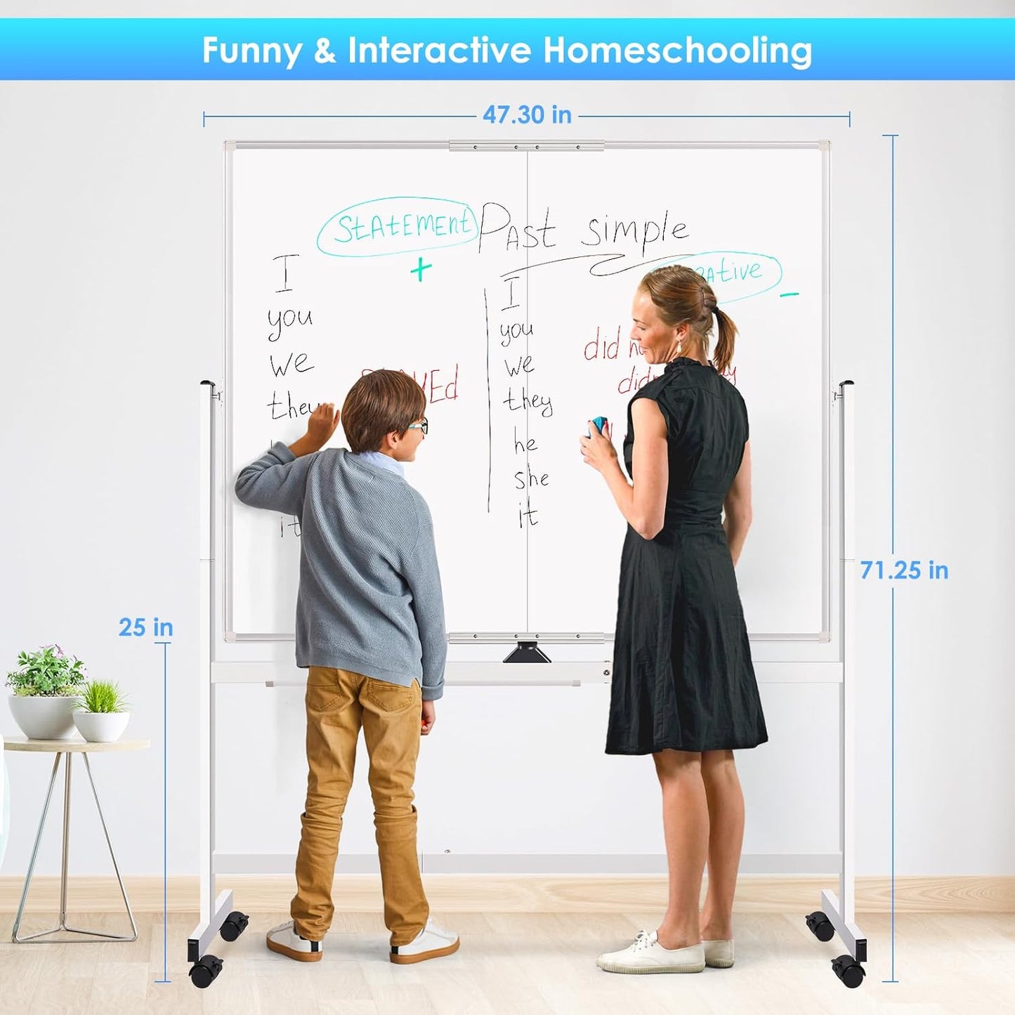 maxtek Rolling Whiteboard, 48x48 Large Magnetic White Board with Stands, Big Double-Sided White Board Dry Erase on Wheels for Homeschool, Home Office, Office, School