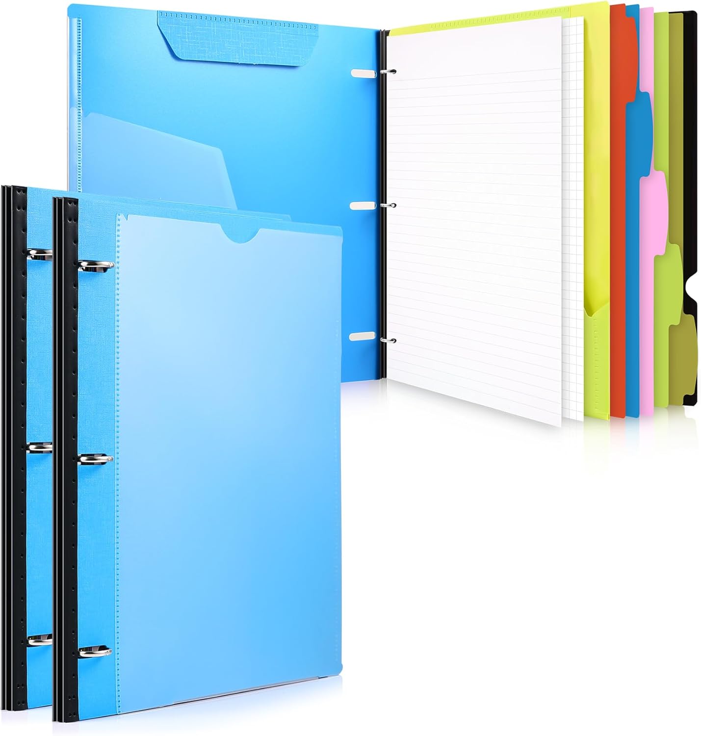 WOT I 2-Pack Telescoping 3 Ring Binder Notebooks - Customizable Cover, 5 Dividers & Pocket Folder in One Slim Organizer (60 Sheets Included), Blue