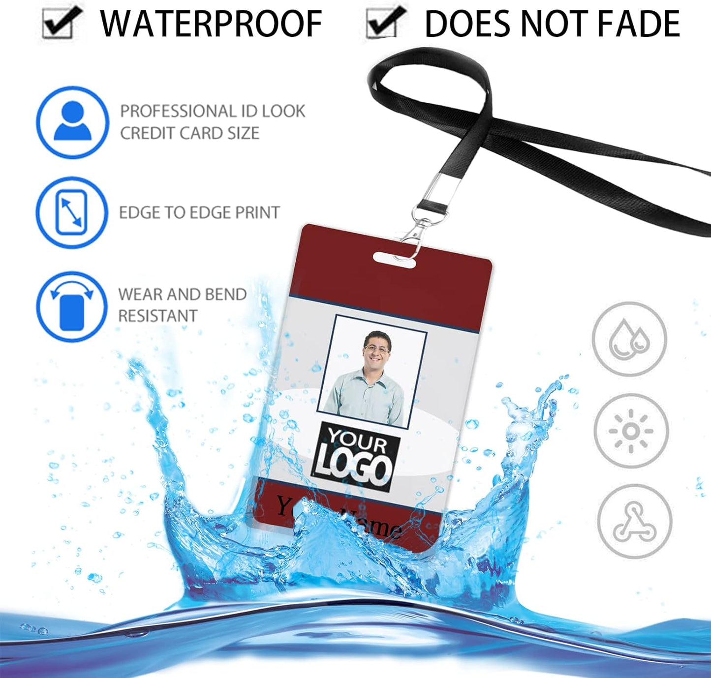 Custom Id Badge, Personalized Employee Photo Identification Card with Lanyard, Durable ID Card for Office Worker Doctor Nurse Student-Vertical-Template3