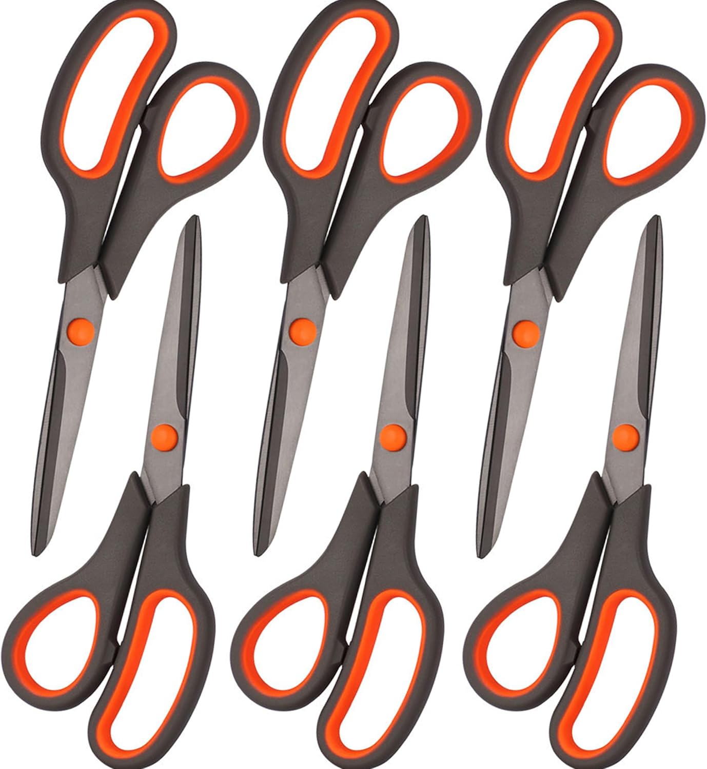 Scissors, Rkqoa 8" All Purpose Titanium Scissor Set of 6 Pack - 2.5mm Thick Sharp Scissors Bulk for Office School Sewing Craft Supplies, Classroom Must have, Teacher/Class Shears, Right/Left Handles