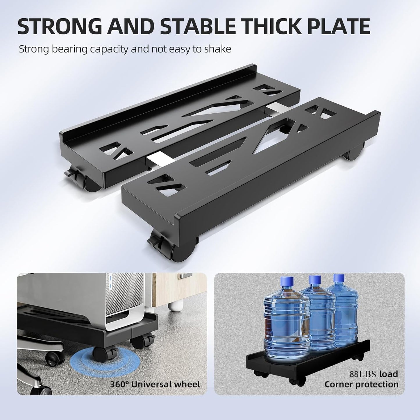Adjustable Mobile CPU Stand, Ventilated Computer Tower Stand with 4 Caster Wheels Fits Most PC Tower, Under Desk CPU Holder PC Floor Cart Computer Riser for Gamers and Students (White)
