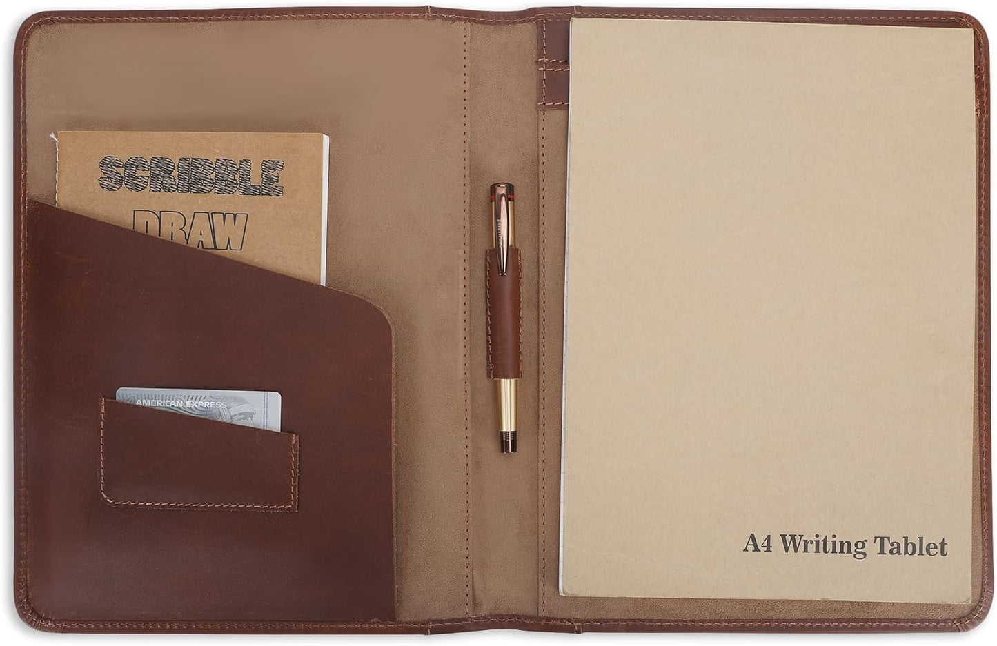 Heavy Duty Buffalo Leather Legal Pad Portfolio Handmade Executive Notebook Binder, Professional Padfolio Organizer Gift for Men and Women Genuine Leather Resume Document Holder (Tan)