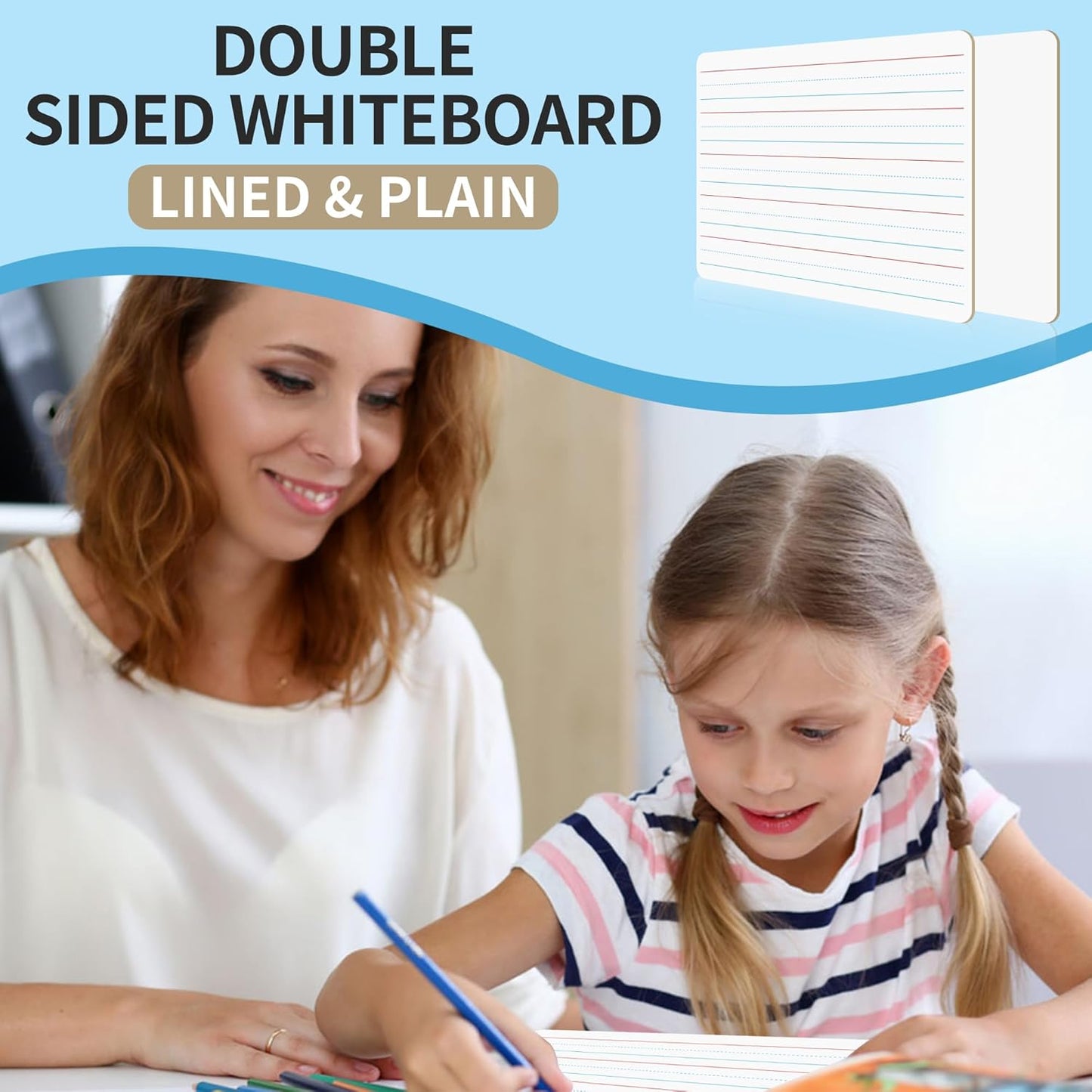 2pack 9x12 inches Dry Erase Board Lapboard Reusable Lined Erasable Ruled Writing Note Pad Lapboard,Blank Whiteboard on Reverse Mini Whiteboard,Small White Board Dry Erase for Students & Classroom