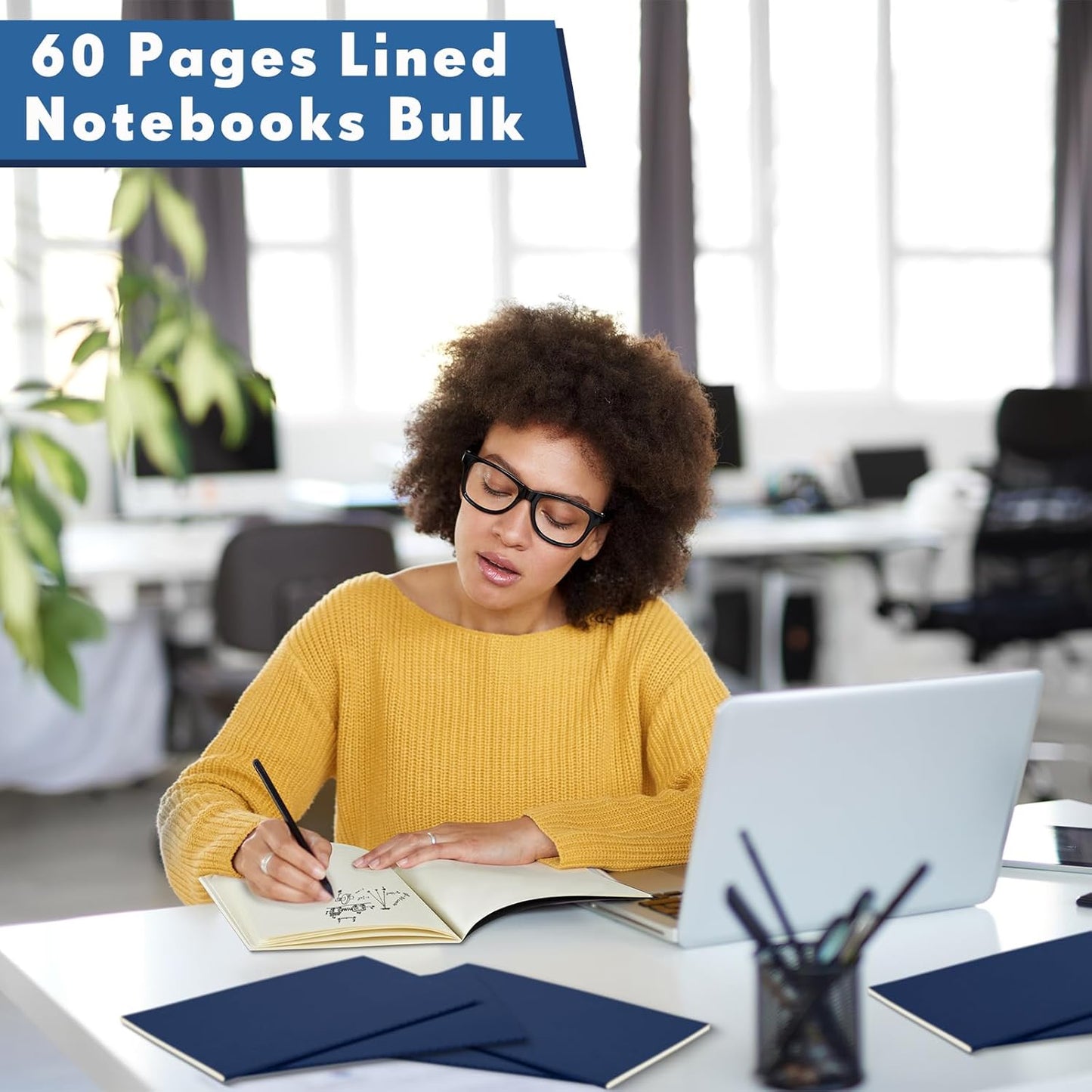 100 Pcs Kraft Notebook Journals 5.5 Inch x 8.3 Inch A5 Softcover Notebooks Bulk for Writing Sketch Office Notepad with 60 Pages 30 Sheets (Navy,Unlined)