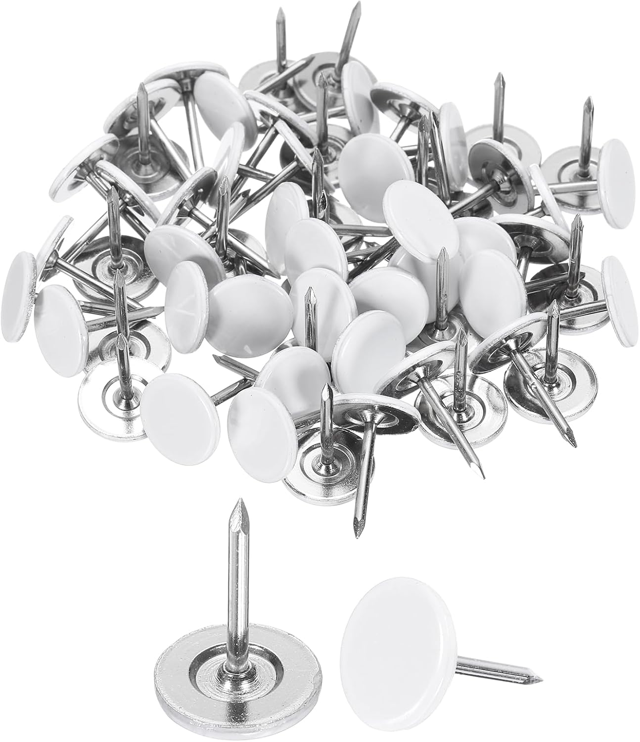 uxcell 120Pcs Push Pins, 11mmx15mm Round Flat Head Decorative Thumb Tacks Upholstery Tacks for Cork Board Office Wall Hangings, White