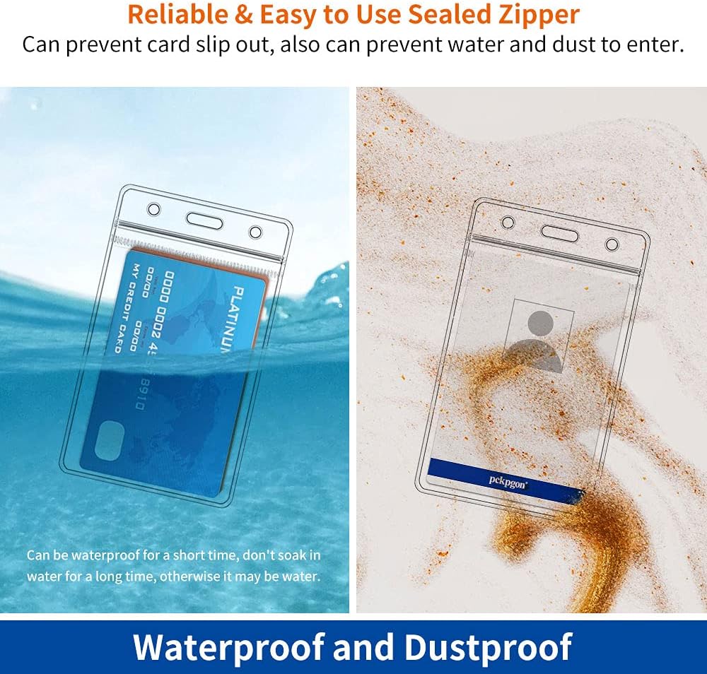 Vertical ID Badge Holders, 10 Pack, Clear Plastic Work Card Sleeve, Name Tag Holder Cover with Waterproof Resealable Zip Type for Nurses, Women, Medical Assistant, Fits Credit Size Cards