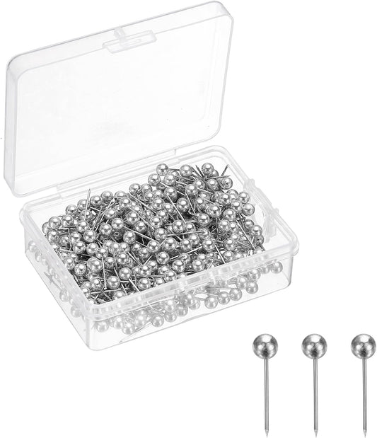 uxcell 400 Pcs Push Pins, Map Thumb Tacks 4mm Round Head Decorative Push Pins for Bulletin Board Home Office Travel Wall DIY Crafts Map Photo, Silver