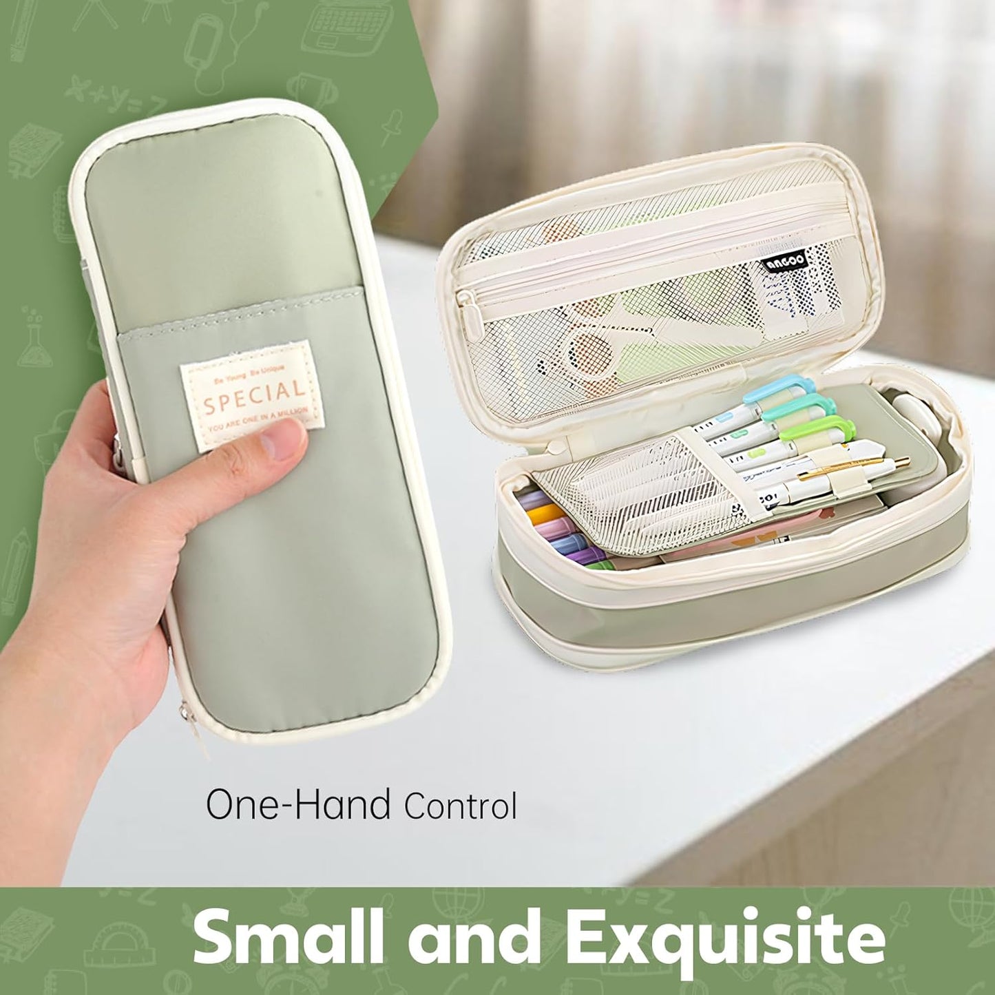 Pencil Case, Large Capacity Aesthetic Pencil Cases with Durable Zipper, Big Stationery Pencil Pouch for Women & Men, Adults Portable Storage Organizer Bag for College, Office, Travel (Green)